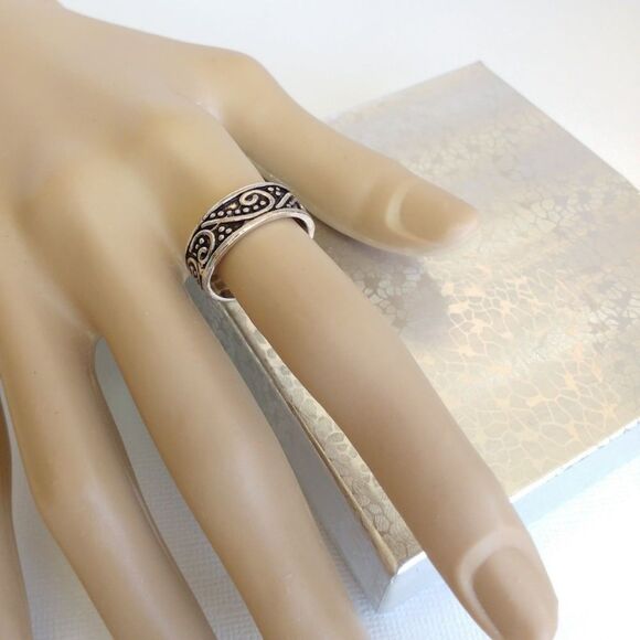 Scroll Sterling Silver Band Ring Size 7 - Picture 4 of 5